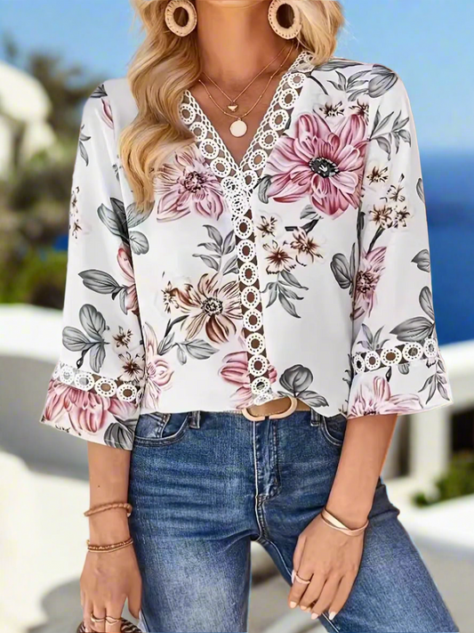 Floral Print V-Neck Blouse