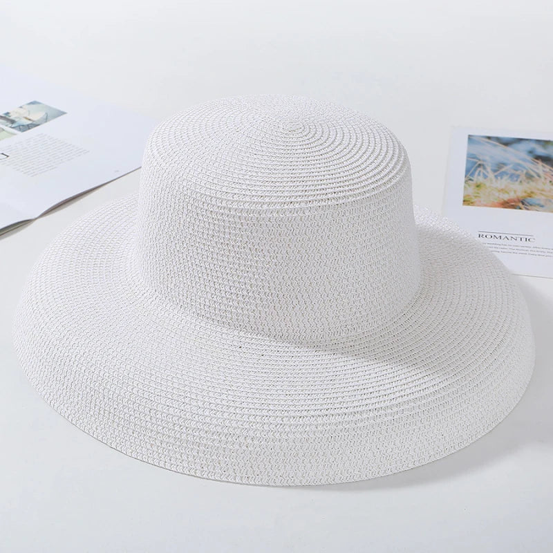 Summer Hat Elegant Wide Brim Round Top Panam  Straw