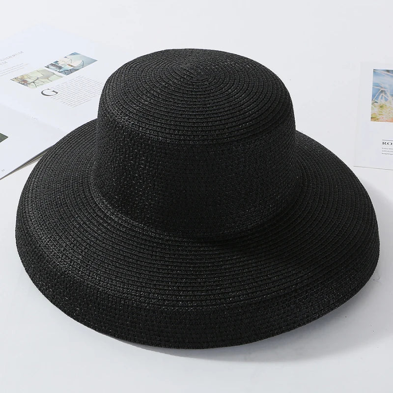 Summer Hat Elegant Wide Brim Round Top Panam  Straw