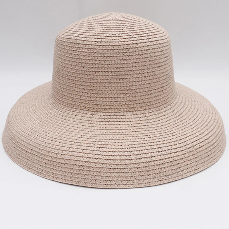 Summer Hat Elegant Wide Brim Round Top Panam  Straw