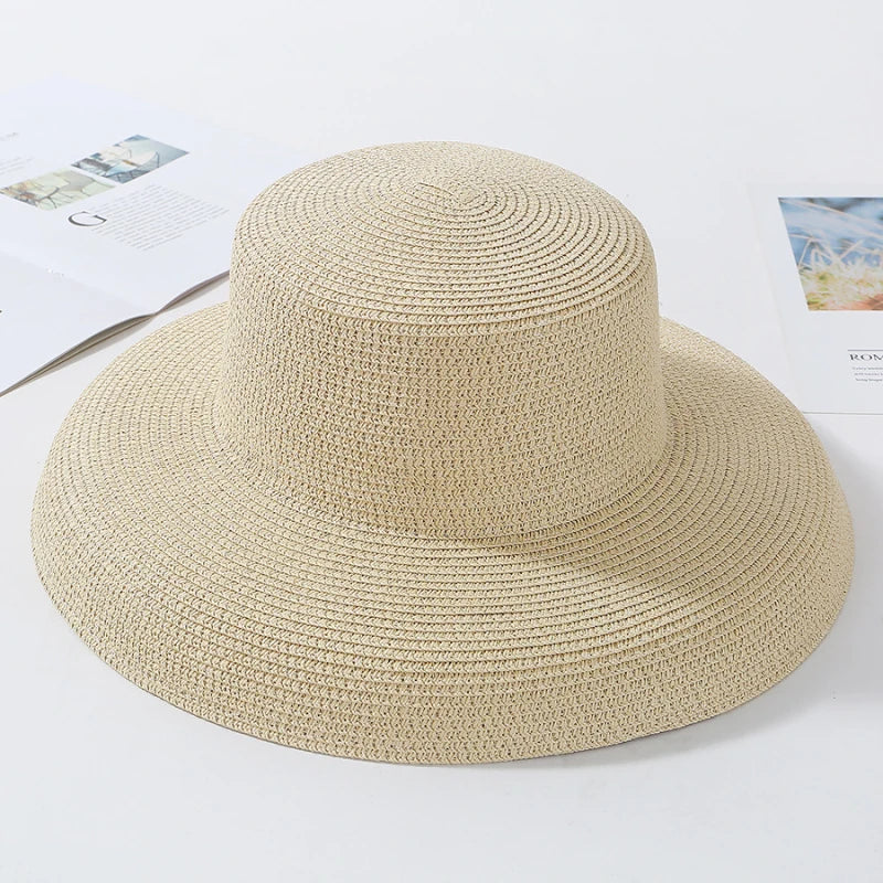 Summer Hat Elegant Wide Brim Round Top Panam  Straw