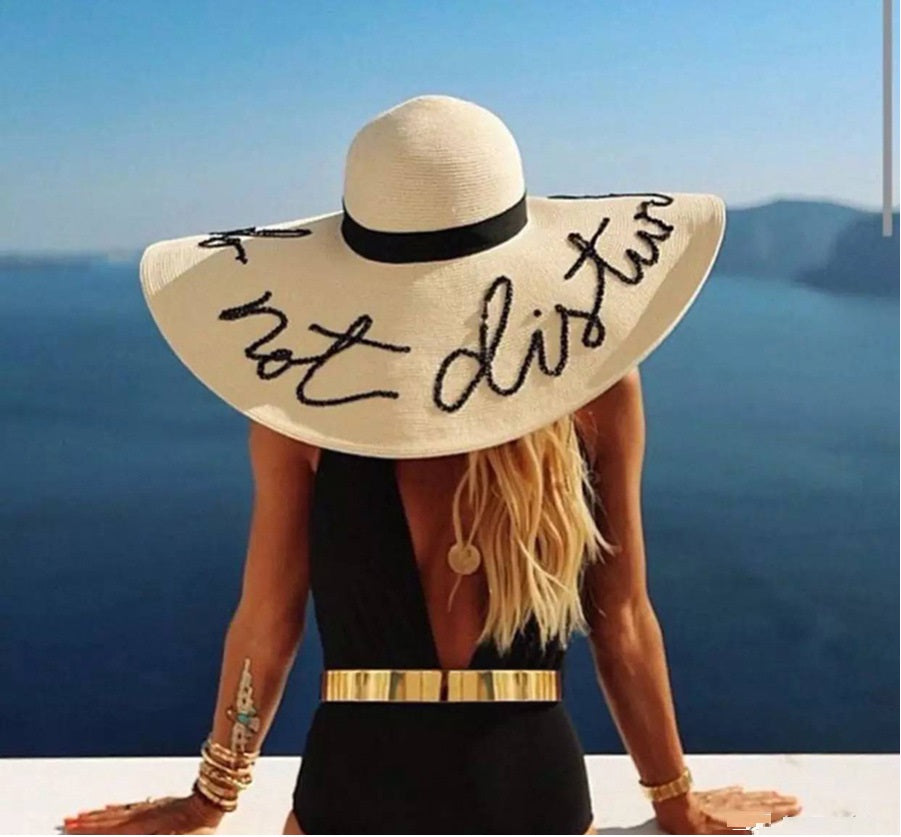 Sequined Embroidery Floral  wide Brim Straw Beach Hat