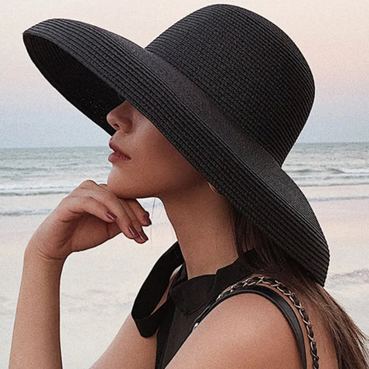 Summer Hat Elegant Wide Brim Round Top Panam  Straw