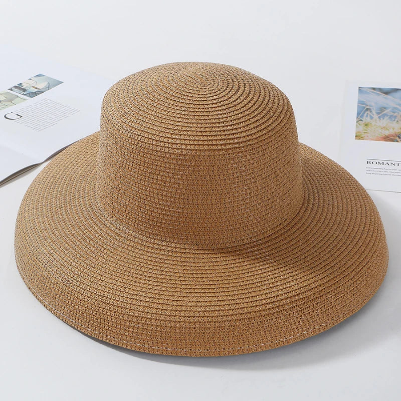 Summer Hat Elegant Wide Brim Round Top Panam  Straw