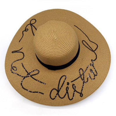 Sequined Embroidery Floral  wide Brim Straw Beach Hat