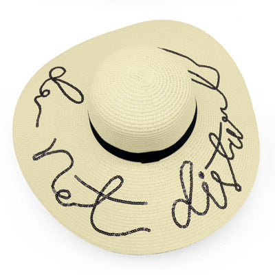 Sequined Embroidery Floral  wide Brim Straw Beach Hat