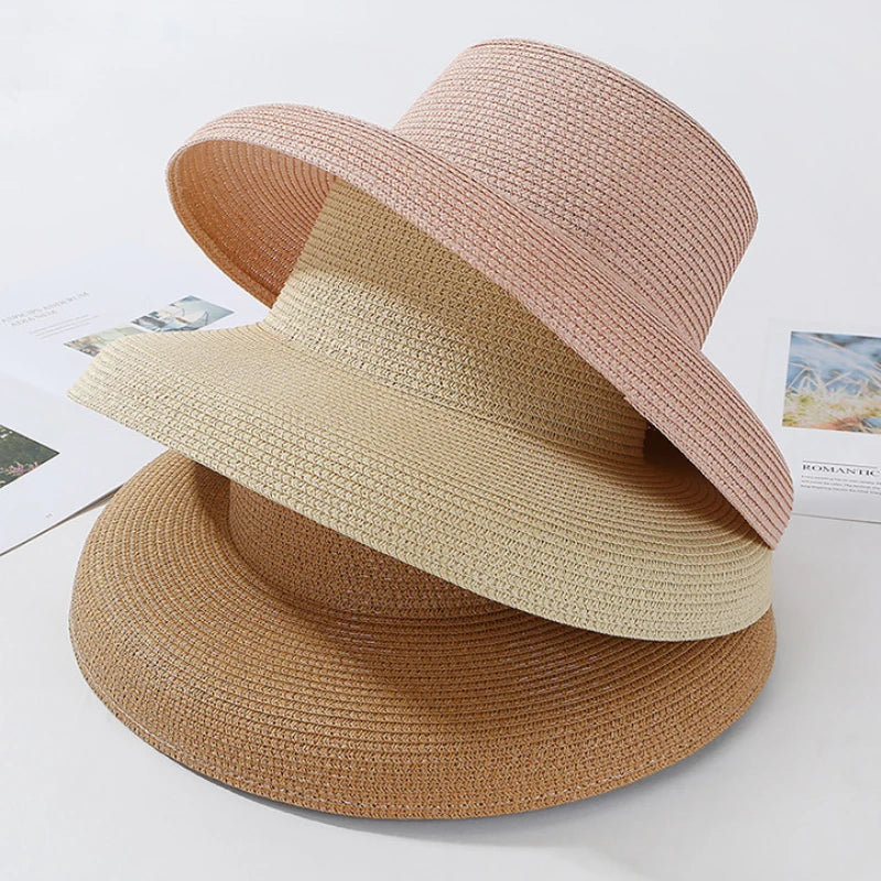 Summer Hat Elegant Wide Brim Round Top Panam  Straw