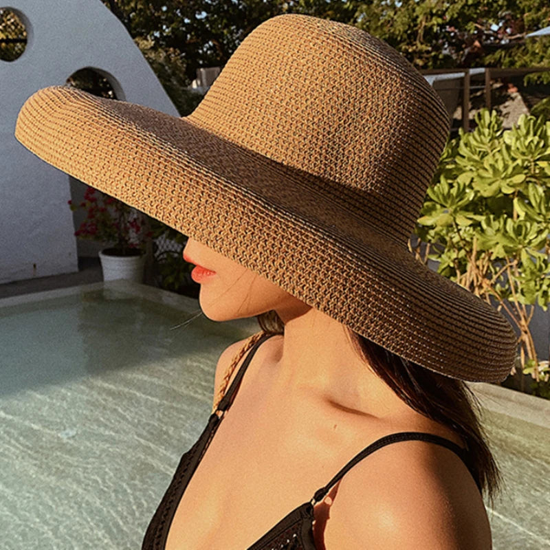 Summer Hat Elegant Wide Brim Round Top Panam  Straw