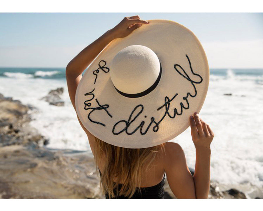 Sequined Embroidery Floral  wide Brim Straw Beach Hat