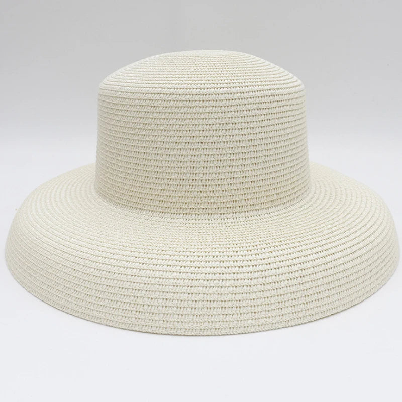 Summer Hat Elegant Wide Brim Round Top Panam  Straw