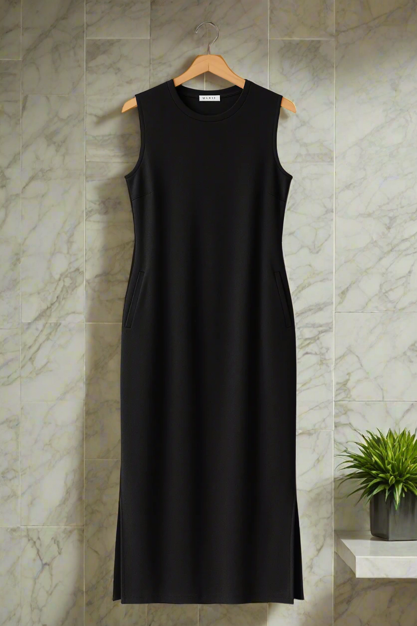 Danza Luxe Comfort Textured Side Slits Maxi Dress with Pockets