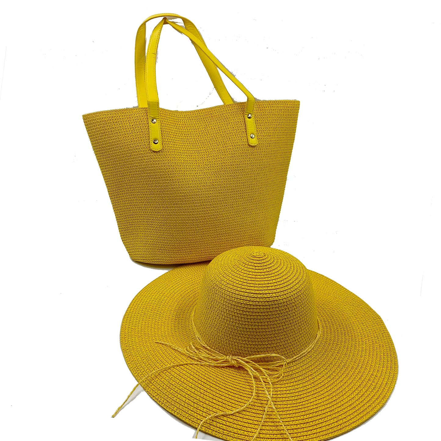 Three-Piece Set - Various Coloured Straw Hat & Bag