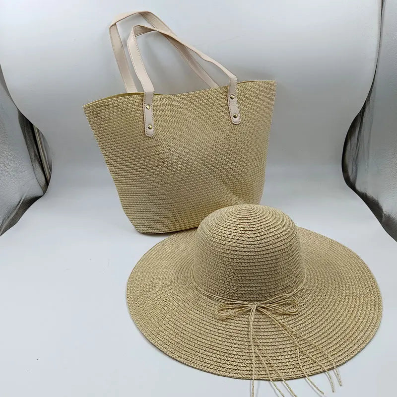 Three-Piece Set - Various Coloured Straw Hat & Bag
