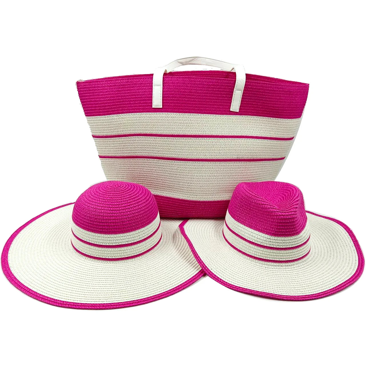 Three-Piece Set - Various Coloured Straw Hat & Bag