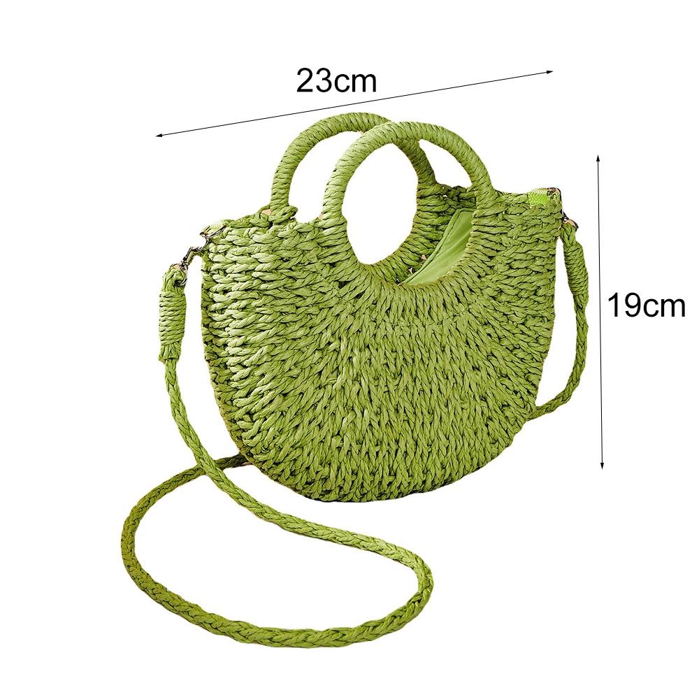 Beige Half Moon Straw Tote Woven Beach Bag