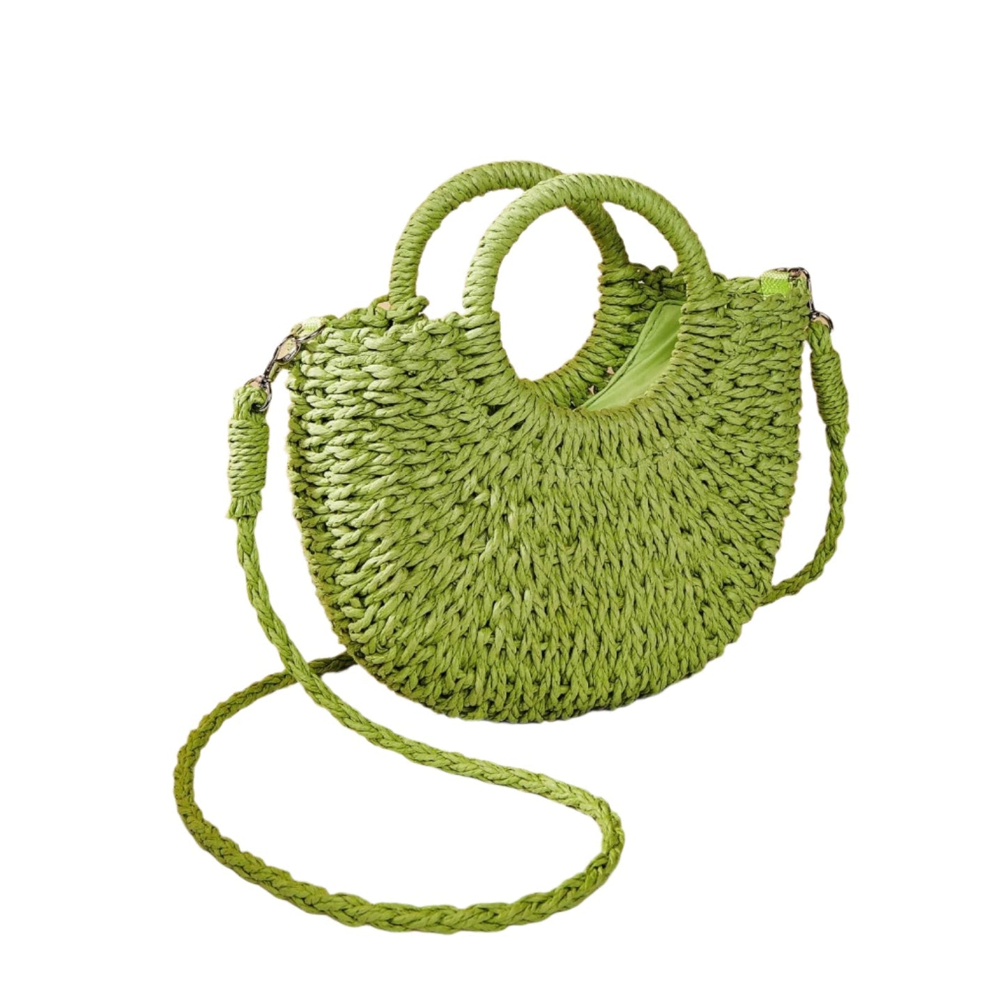 Rose Red Half Moon Straw Tote Woven Beach Bag