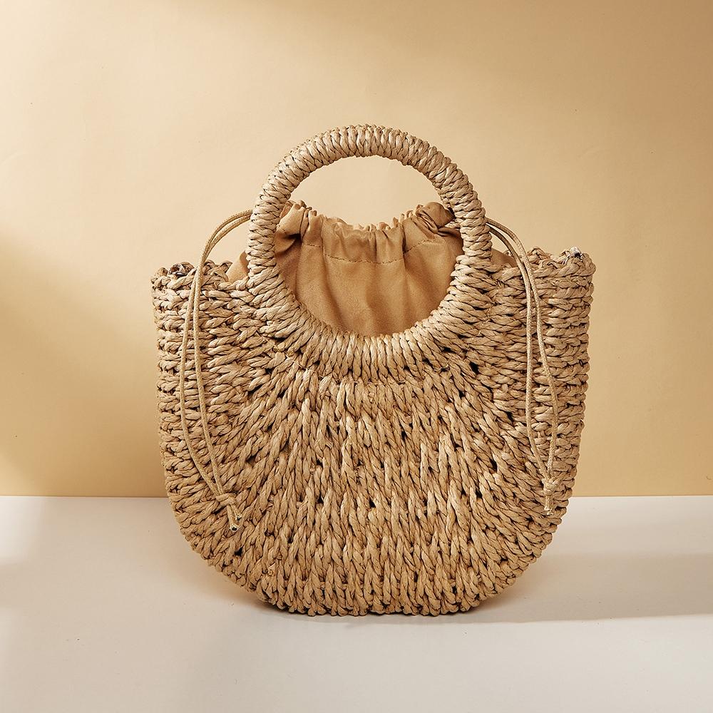 Rose Red Half Moon Straw Tote Woven Beach Bag