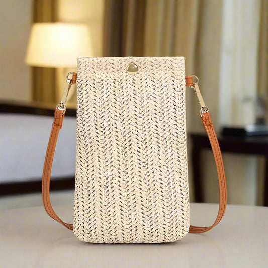 Beach Bag With Magnetic Buckle Straw Beige
