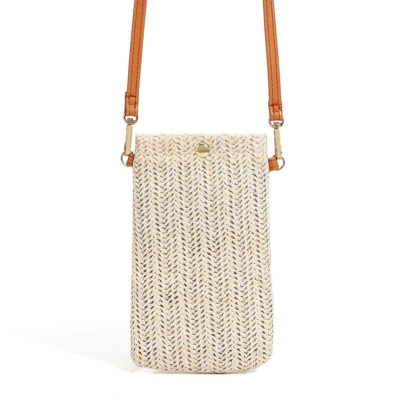 Beach Bag With Magnetic Buckle Straw Beige