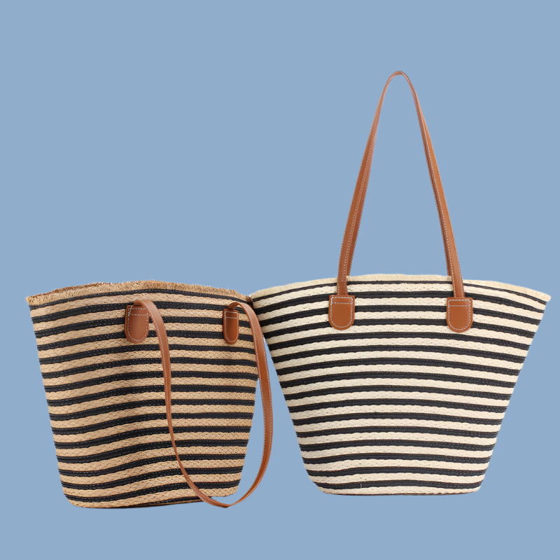 Handmade Large Striped Beach Tote Bag with Zipper and Inner Pocket