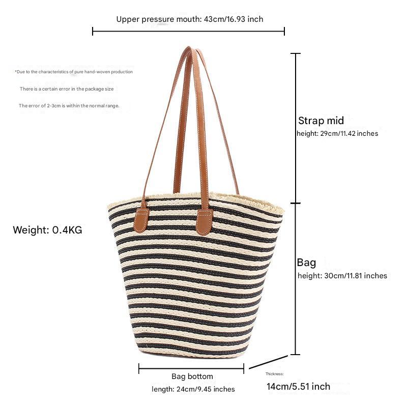 Handmade Large Striped Beach Tote Bag with Zipper and Inner Pocket
