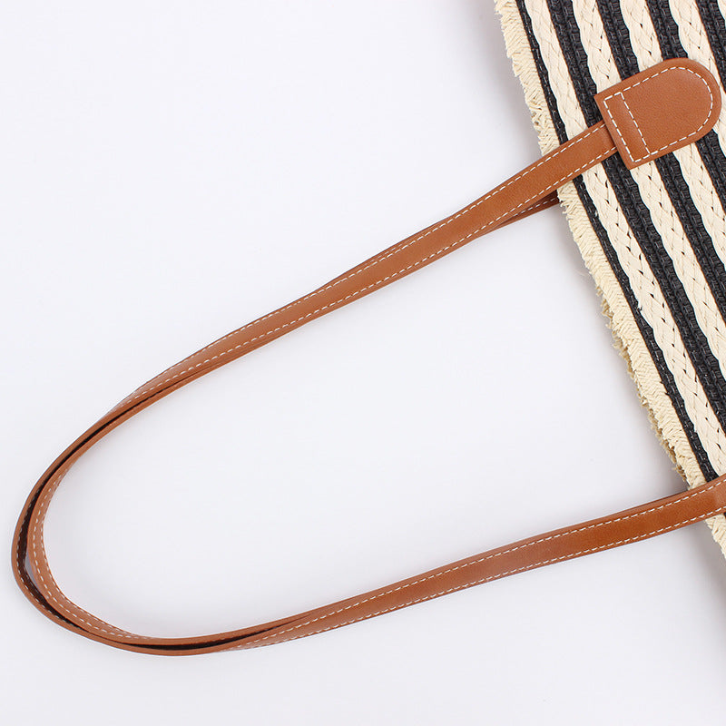Handmade Large Striped Beach Tote Bag with Zipper and Inner Pocket