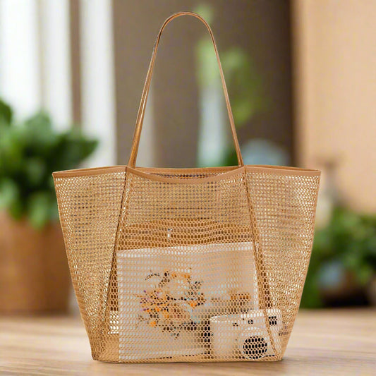 Casual Mesh Tote Bag - Shoulder Bag for Beach & Travel