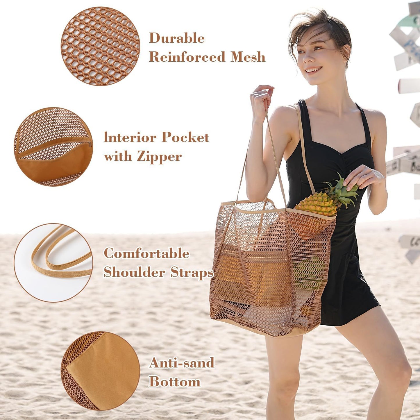 Casual Mesh Tote Bag - Shoulder Bag for Beach & Travel