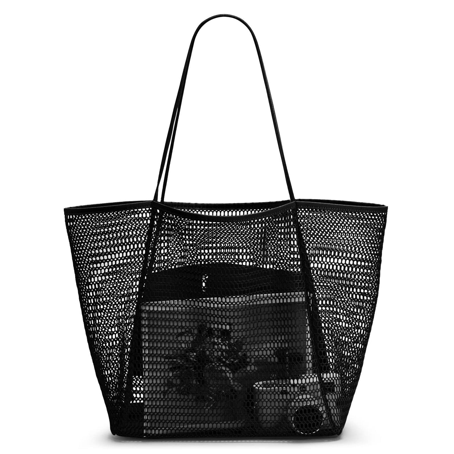 Black Casual Mesh Tote Bag - Shoulder Bag for Beach & Travel
