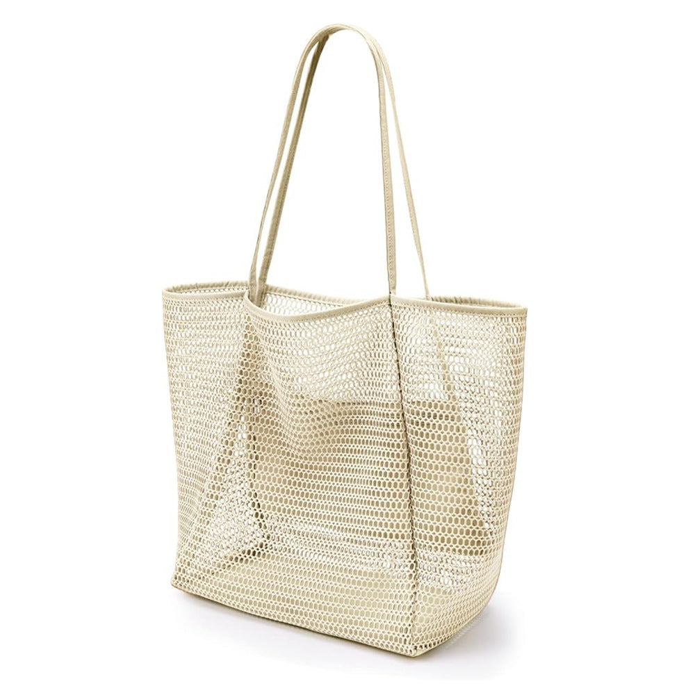 Pink Casual Mesh Tote Bag - Shoulder Bag for Beach & Travel