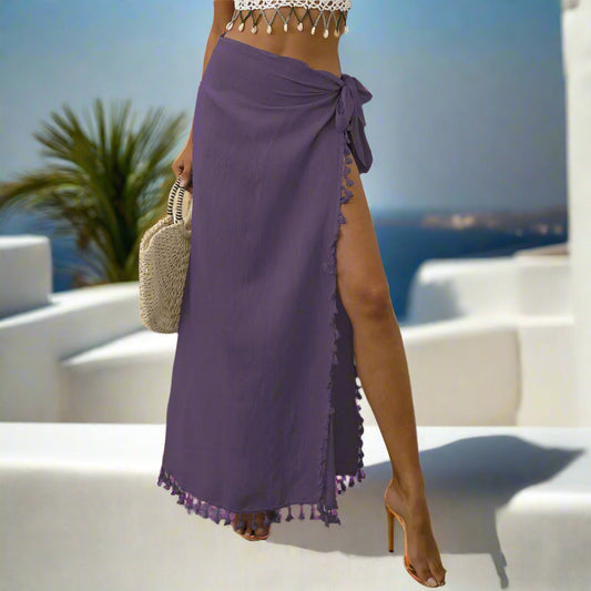 Beach Skirt Cover-Up Purple Lightweight Tassel Sarong - 104x86cm