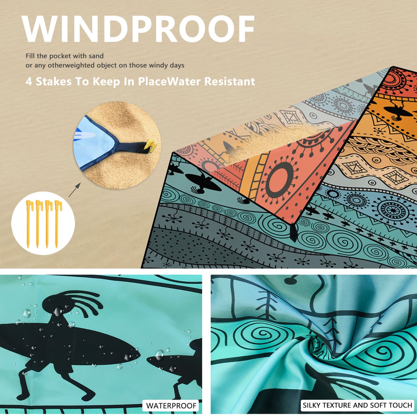 Quick Dry Beach Mat Sand Proof Waterproof Outdoor Picnic Blanket - Compact & Lightweight