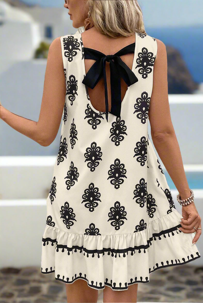 Sleeveless Hollowed Bowknot Back Mini Dress
